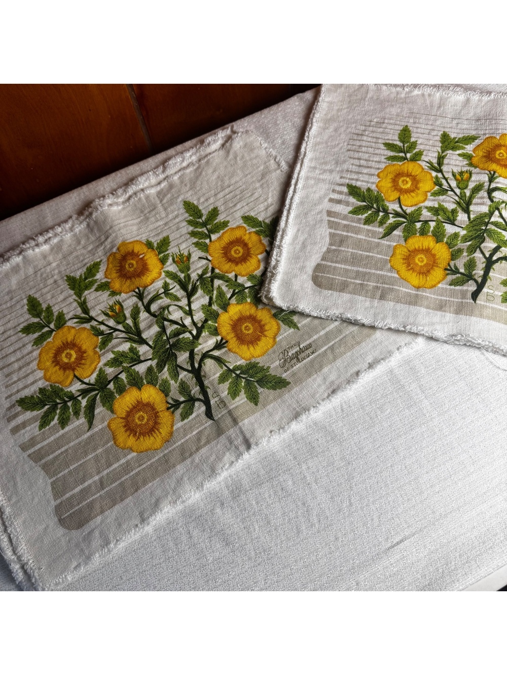 Vintage The Bradshaws of St. Lucia Set of 6 Yellow Floral Linen Placemats 12x16